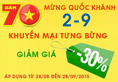 Mừng quốc khánh giảm giá 30%